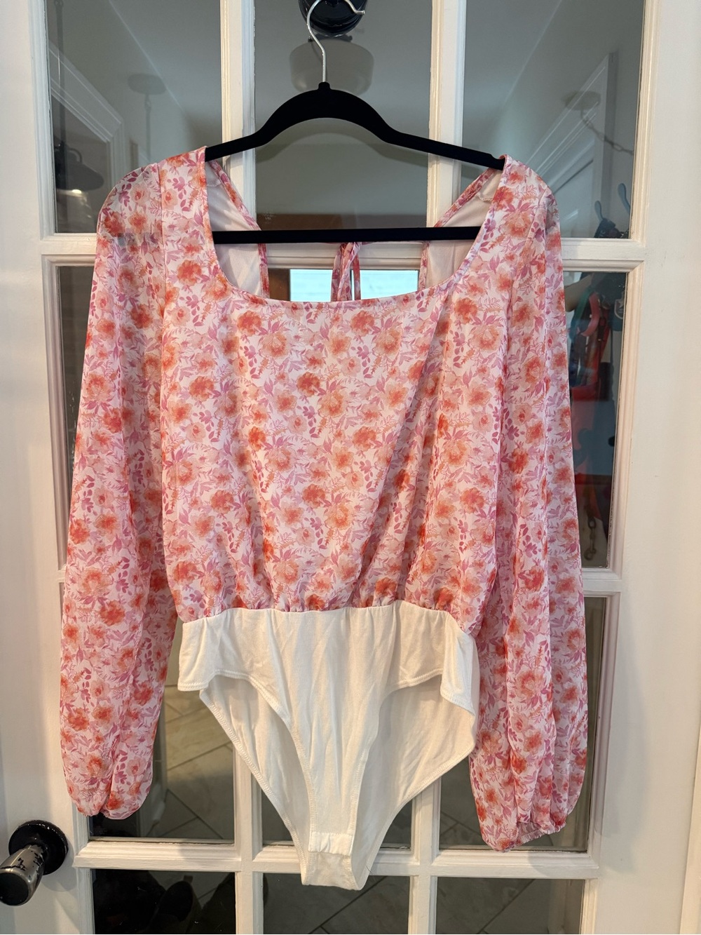 Pink Lily Pink, Orange, and White Floral Blouse Bodysuit